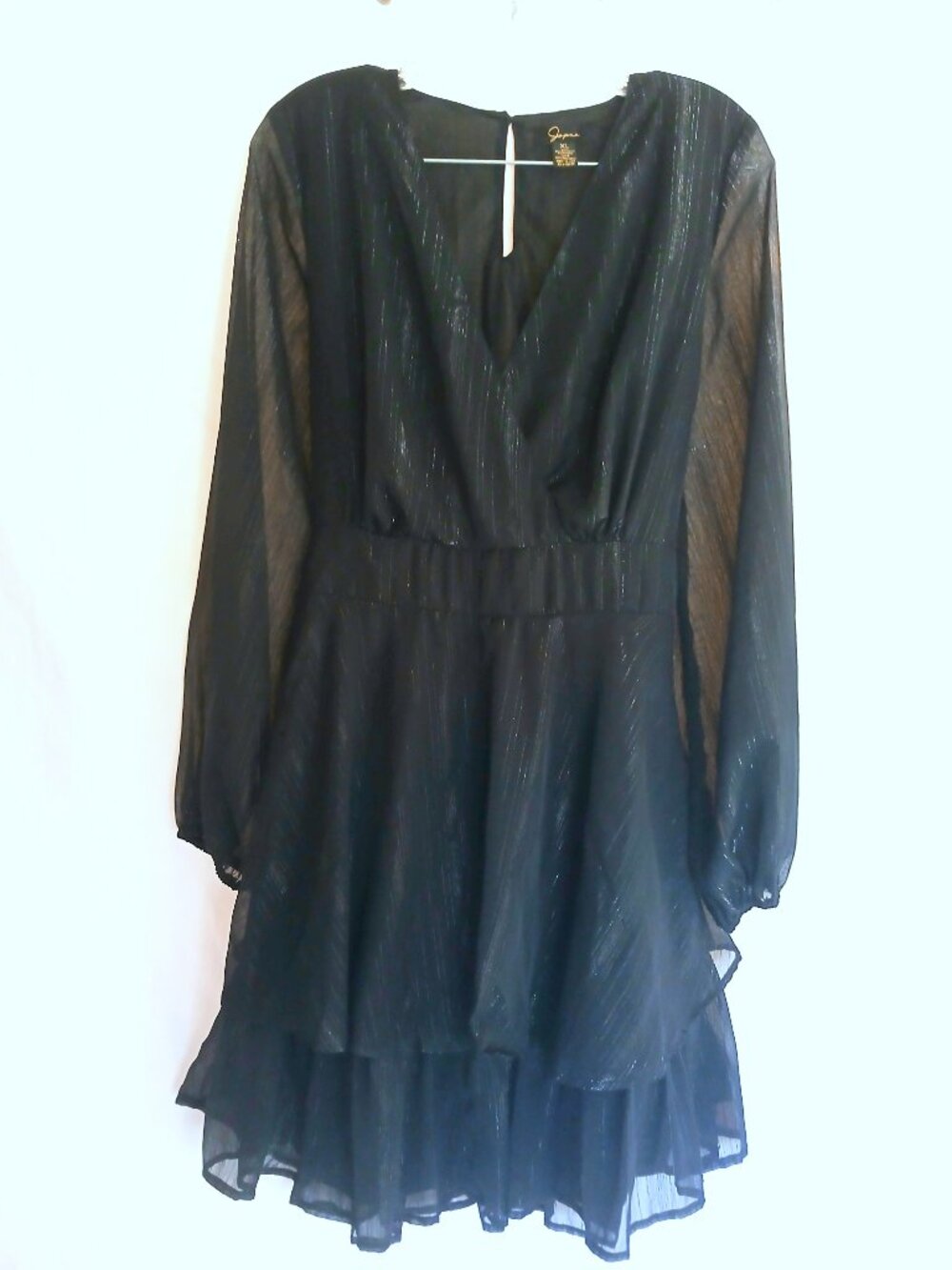 Japna Black Metallic Shimmer Tiered Flowy Dress XL Boho Romantic Cottagecore - Picture 2 of 7